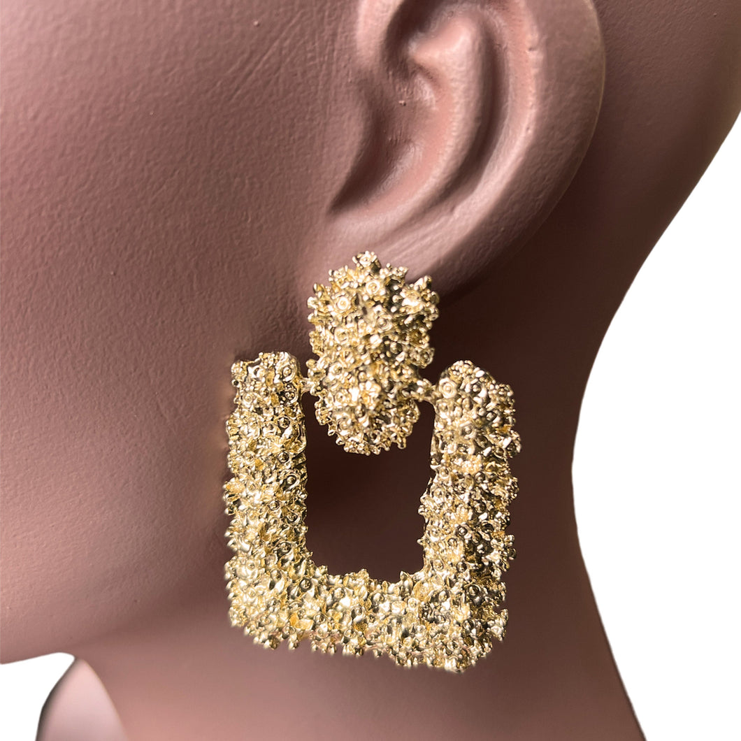 Gold Medium Chunky Metal Geometric Drop Earrings