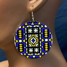 Load image into Gallery viewer, Blue Samakaka print Earrings - African Samacaca drop earrings
