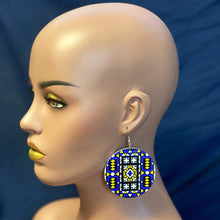 Load image into Gallery viewer, Blue Samakaka print Earrings - African Samacaca drop earrings
