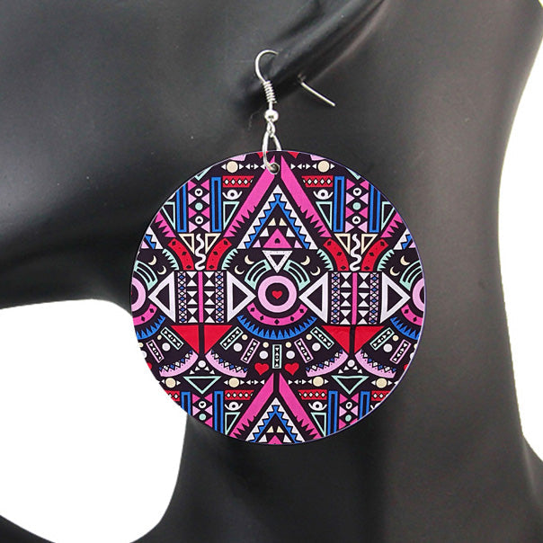 Roze/Blauw Tribal - Oorbellen met Afrikaanse print