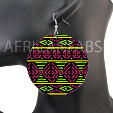 Load image into Gallery viewer, Green / pink mud cloth / bogolan | African inspired earrings
