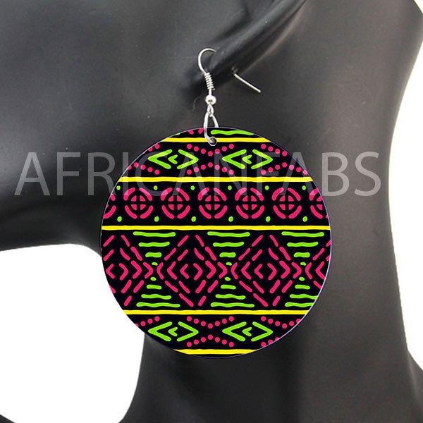 Green / pink mud cloth / bogolan | African inspired earrings