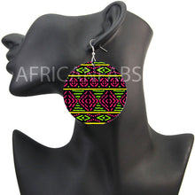 Load image into Gallery viewer, Green / pink mud cloth / bogolan | African inspired earrings
