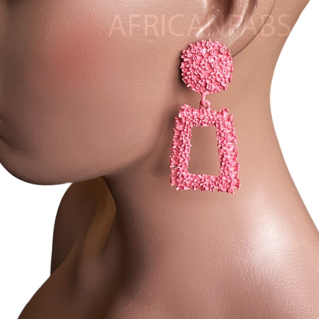 Pink Large Chunky Metal Geometric Drop Earrings