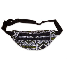 Load image into Gallery viewer, 3 PIECES - African Print Fanny Pack - White / Green bogolan - Ankara Waist Bag / Bum bag / Festival Bag with Adjustable strap
