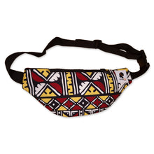 Load image into Gallery viewer, 3 PIECES - African Print Fanny Pack - Maroon / Yellow bogolan - Ankara Waist Bag / Bum bag / Festival Bag with Adjustable strap
