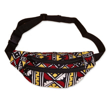 Load image into Gallery viewer, 3 PIECES - African Print Fanny Pack - Maroon / Yellow bogolan - Ankara Waist Bag / Bum bag / Festival Bag with Adjustable strap
