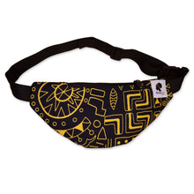 Load image into Gallery viewer, 3 PIECES - African Print Fanny Pack - Black / Yellow bogolan - Ankara Waist Bag / Bum bag / Festival Bag with Adjustable strap
