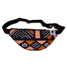 Load image into Gallery viewer, 3 PIECES - African Print Fanny Pack - Black / Orange bogolan - Ankara Waist Bag / Bum bag / Festival Bag with Adjustable strap
