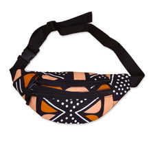 Load image into Gallery viewer, 3 PIECES - African Print Fanny Pack - Black / Orange bogolan - Ankara Waist Bag / Bum bag / Festival Bag with Adjustable strap
