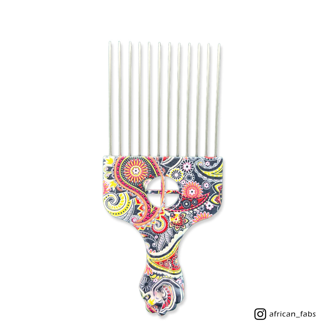 Afro Comb - Hair Volume comb for Curly and Afro hair - Wide tooth comb with print
