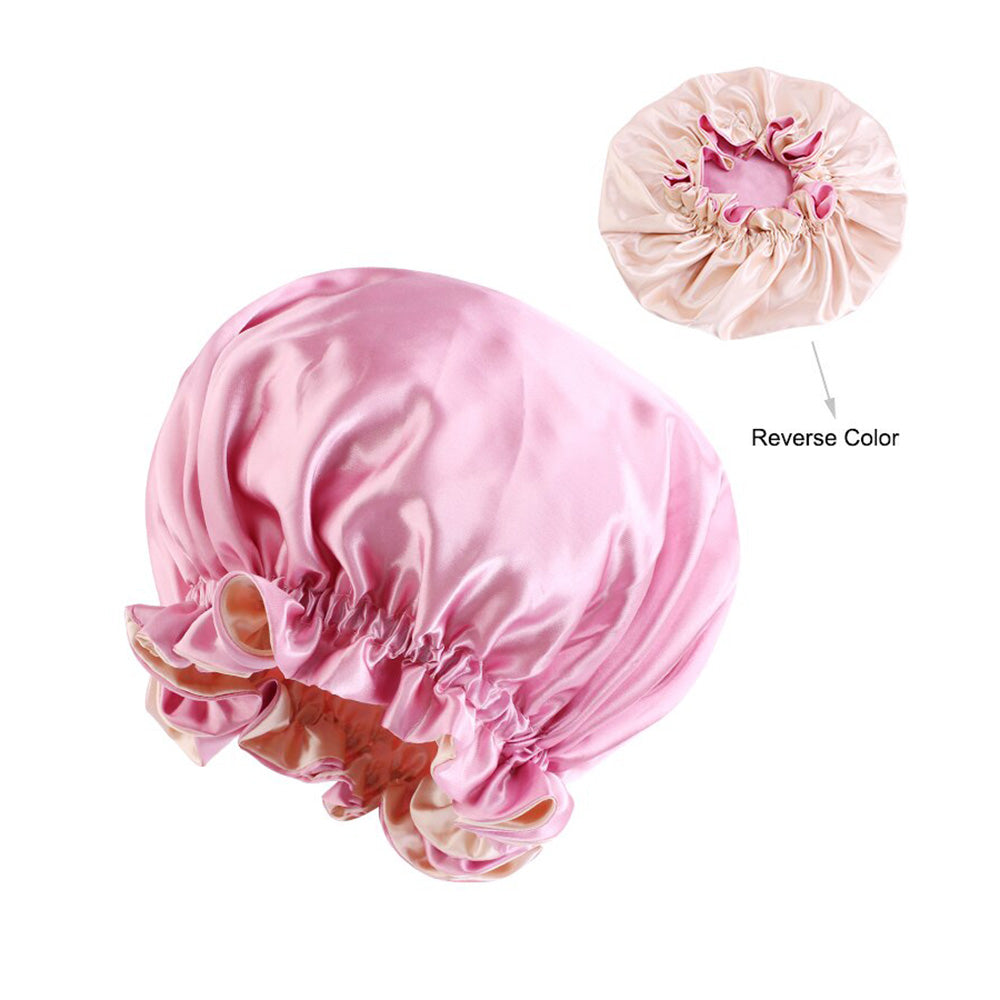 10 Stück - Rosa Satin-Haarhaube mit Rand (Wendebare Satin-Nachtschlafmütze)