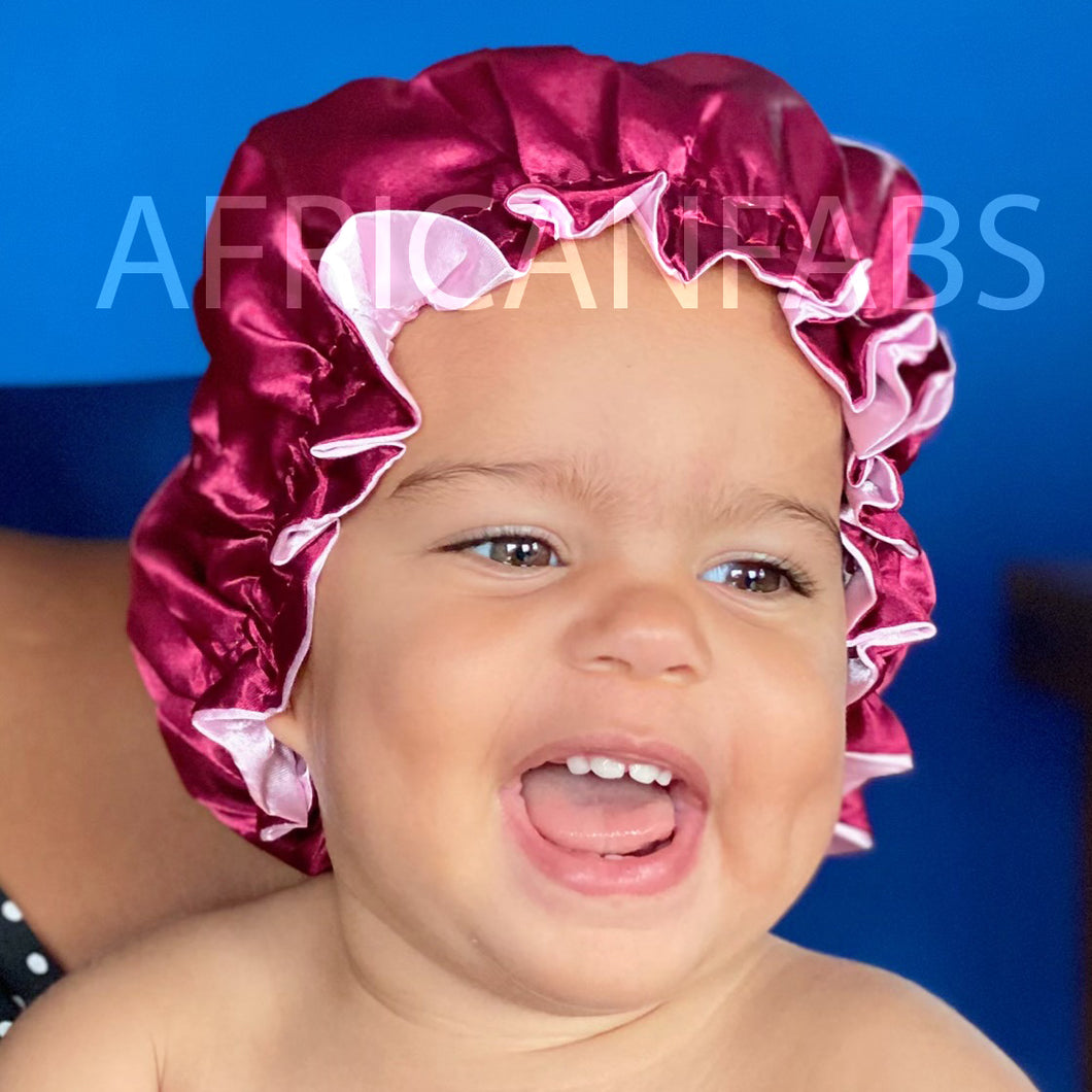 10 pieces - Red Satin Hair Bonnet (Kids / Children's size 3-7 years) (Reversable Satin Night sleep cap)