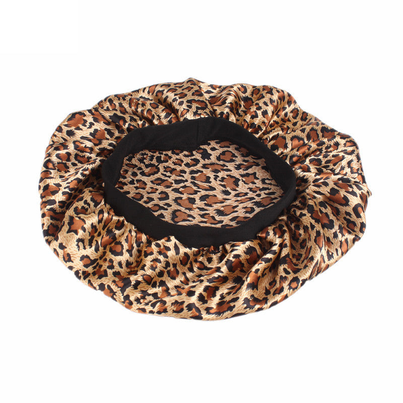 10 pieces - Leopard print Satin Hair Bonnet ( Satin Night sleep cap )