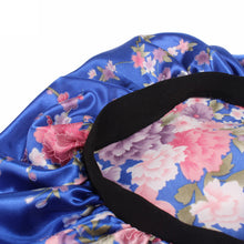 Load image into Gallery viewer, 10 pieces - Blue pink flowers Satin Hair Bonnet ( Satin Night sleep cap )
