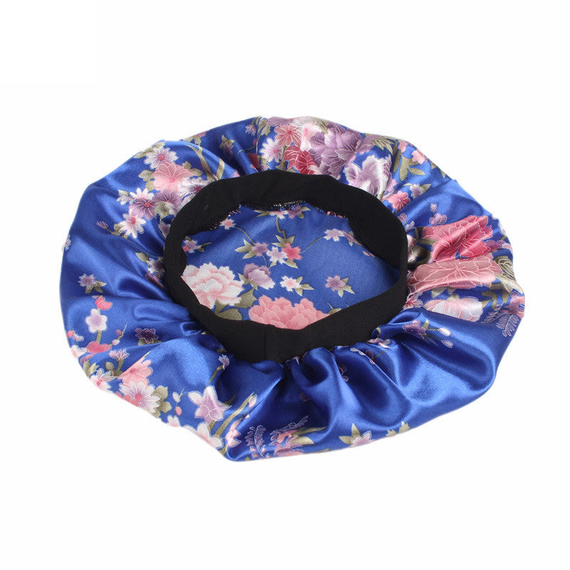10 pieces - Blue pink flowers Satin Hair Bonnet ( Satin Night sleep cap )