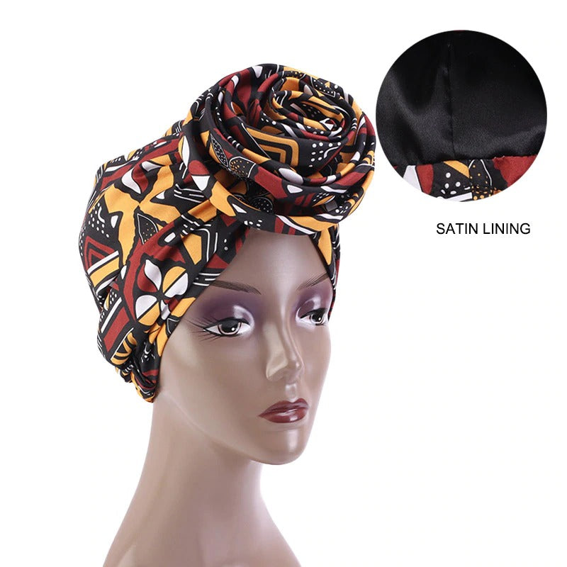 10 pièces - Bandana / chapeau pré-emballé - Bonnet de nuit doublé en satin imprimé Bogolan africain