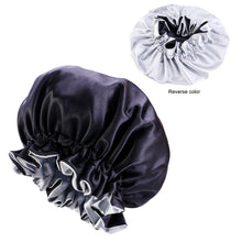 Load image into Gallery viewer, 10 pieces - Black / Grey Satin Hair Bonnet with edge ( Reversable Satin Night sleep cap )
