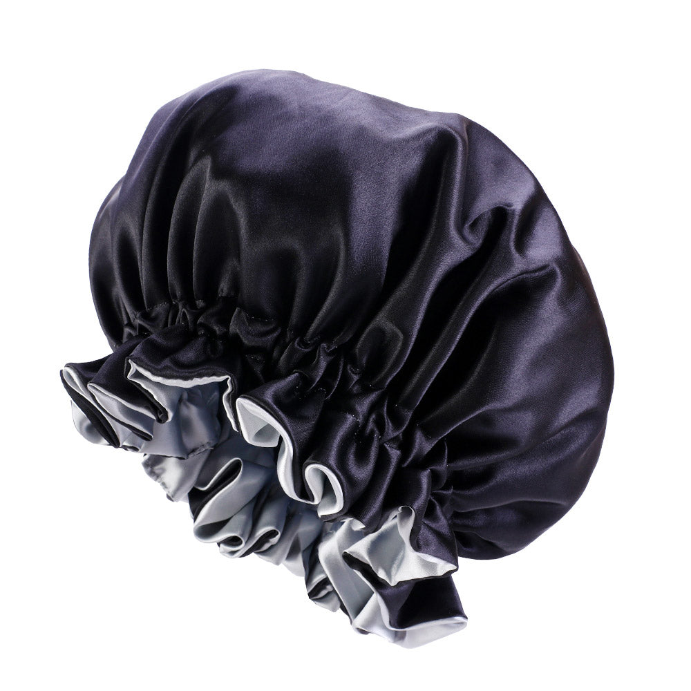 10 pieces - Black / Grey Satin Hair Bonnet with edge ( Reversable Satin Night sleep cap )