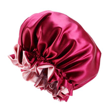 Charger l&#39;image dans la galerie, 10 pièces - Bonnet de cheveux en satin rouge avec bord ( bonnet de nuit en satin réversible )
