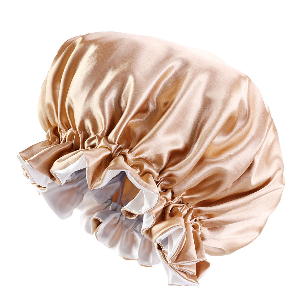10 Stück – Kakifarbene Satin-Haarhaube mit Rand (umkehrbare Nachtschlafmütze aus Satin)