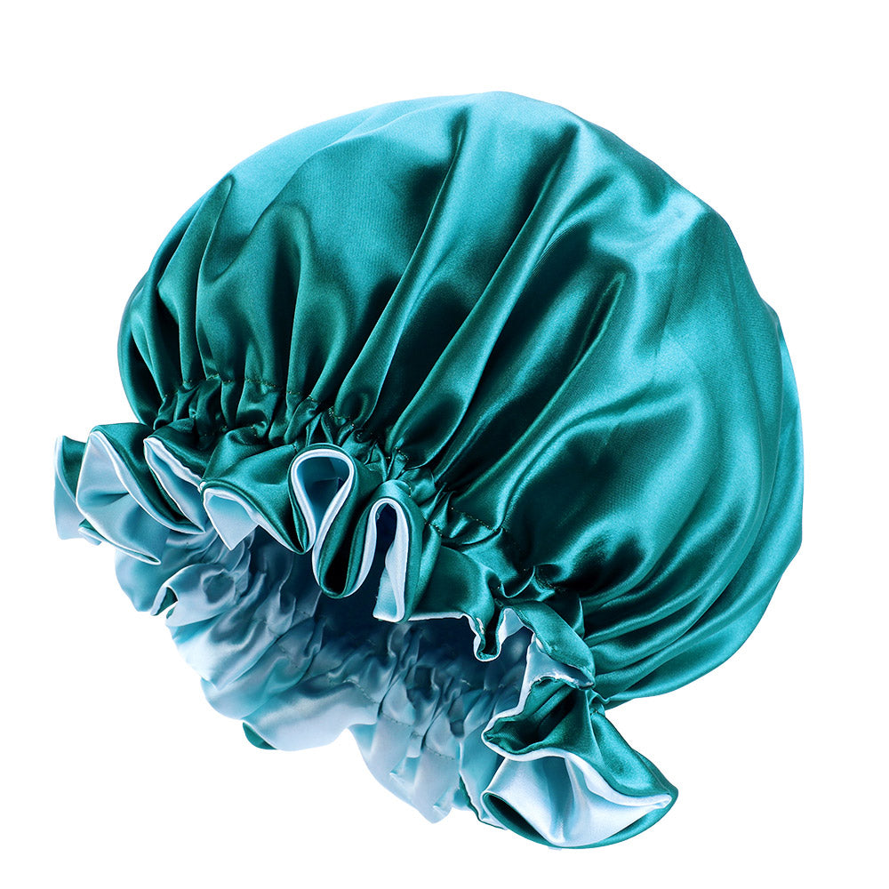 10 Stück – Grüne Satin-Haarhaube mit Rand (umkehrbare Nachtschlafmütze aus Satin)