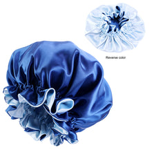 Lade das Bild in den Galerie-Viewer, 10 Stück – Blaue Satin-Haarhaube mit Rand (umkehrbare Nachtschlafmütze aus Satin)
