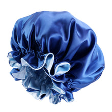 Lade das Bild in den Galerie-Viewer, 10 Stück – Blaue Satin-Haarhaube mit Rand (umkehrbare Nachtschlafmütze aus Satin)
