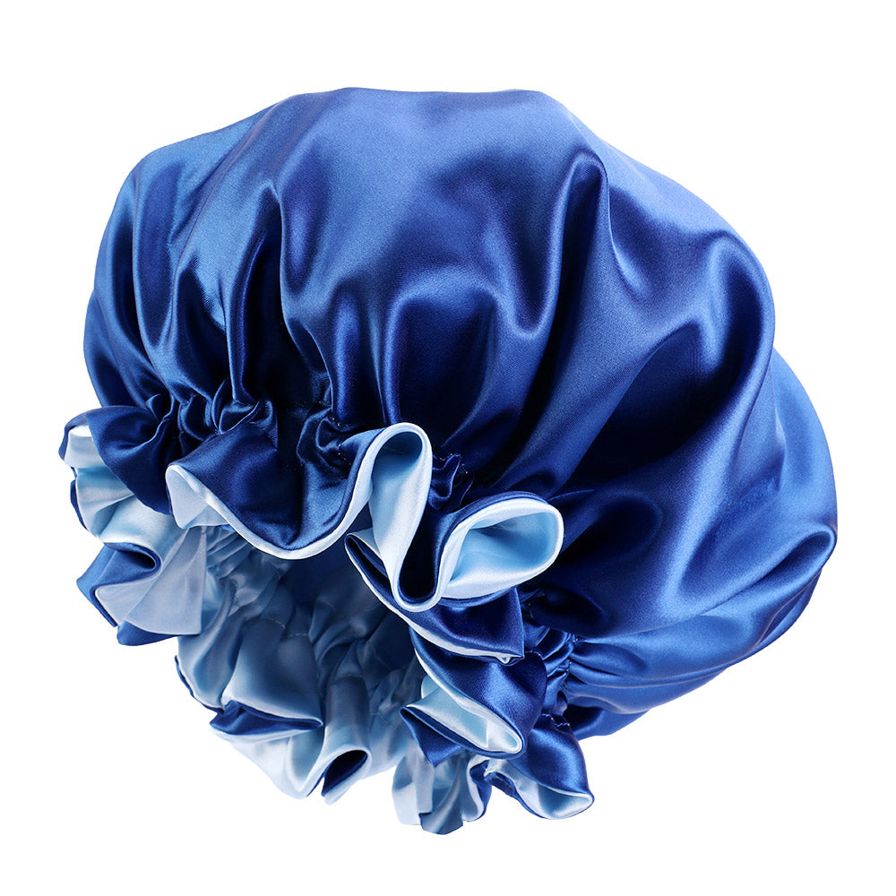 10 Stück – Blaue Satin-Haarhaube mit Rand (umkehrbare Nachtschlafmütze aus Satin)