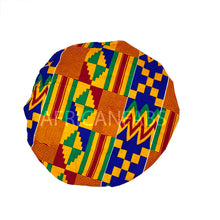 Afbeelding in Gallery-weergave laden, 10 stuks - Afrikaanse print Hair Bonnet - Oranje/blauw Kente (katoen met satijnen voering)
