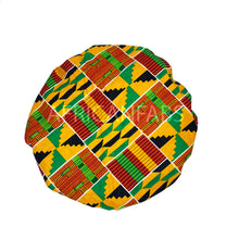 Charger l&#39;image dans la galerie, 10 pièces - Bonnet à cheveux imprimé africain - Kente orange / vert (coton avec doublure en satin)

