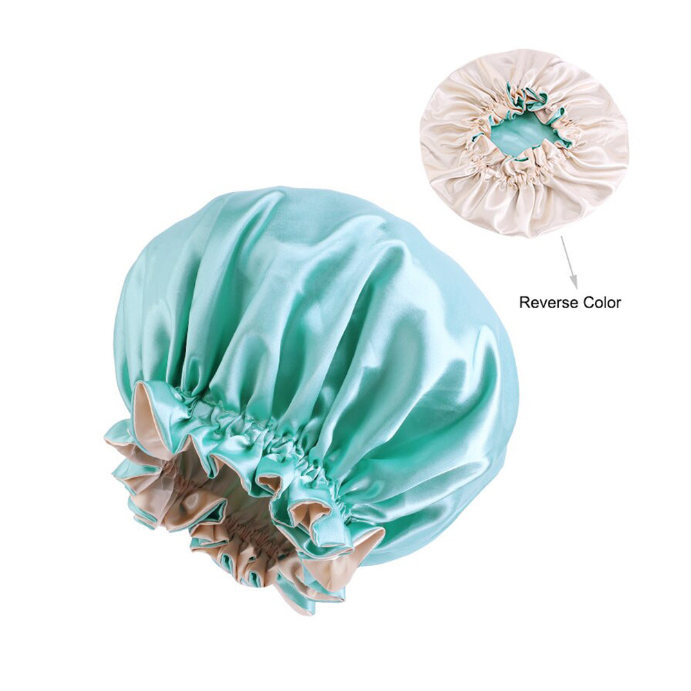 10 pieces - Turquoise Satin Hair Bonnet with edge ( Reversable Satin Night sleep cap )