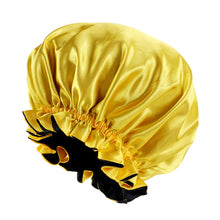 Charger l&#39;image dans la galerie, 10 pièces - Bonnet de cheveux en satin jaune/noir avec bord (bonnet de nuit en satin réversible)

