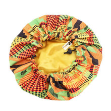 Load image into Gallery viewer, 10 pieces - African Kente Print Adjustable Hair Bonnet ( Satin lined Night sleep cap )
