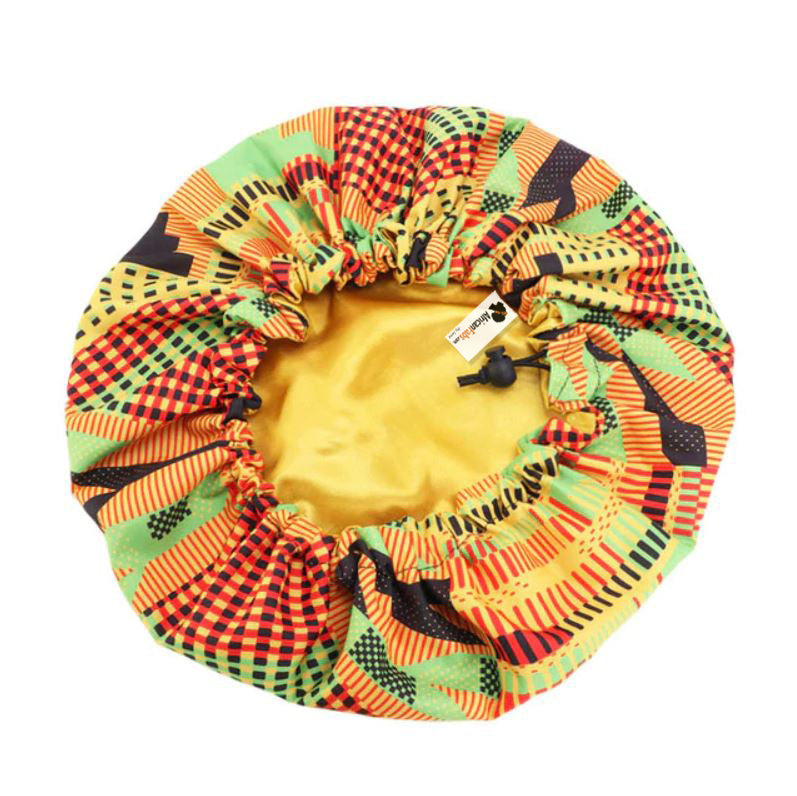 10 pièces - Bonnet de cheveux ajustable à imprimé africain Kente (bonnet de nuit doublé de satin)