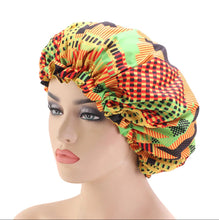 Load image into Gallery viewer, 10 pieces - African Kente Print Adjustable Hair Bonnet ( Satin lined Night sleep cap )
