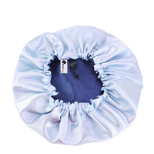 Charger l&#39;image dans la galerie, 10 pièces - Bonnet de cheveux en satin bleu (bonnet de nuit réversible en satin)

