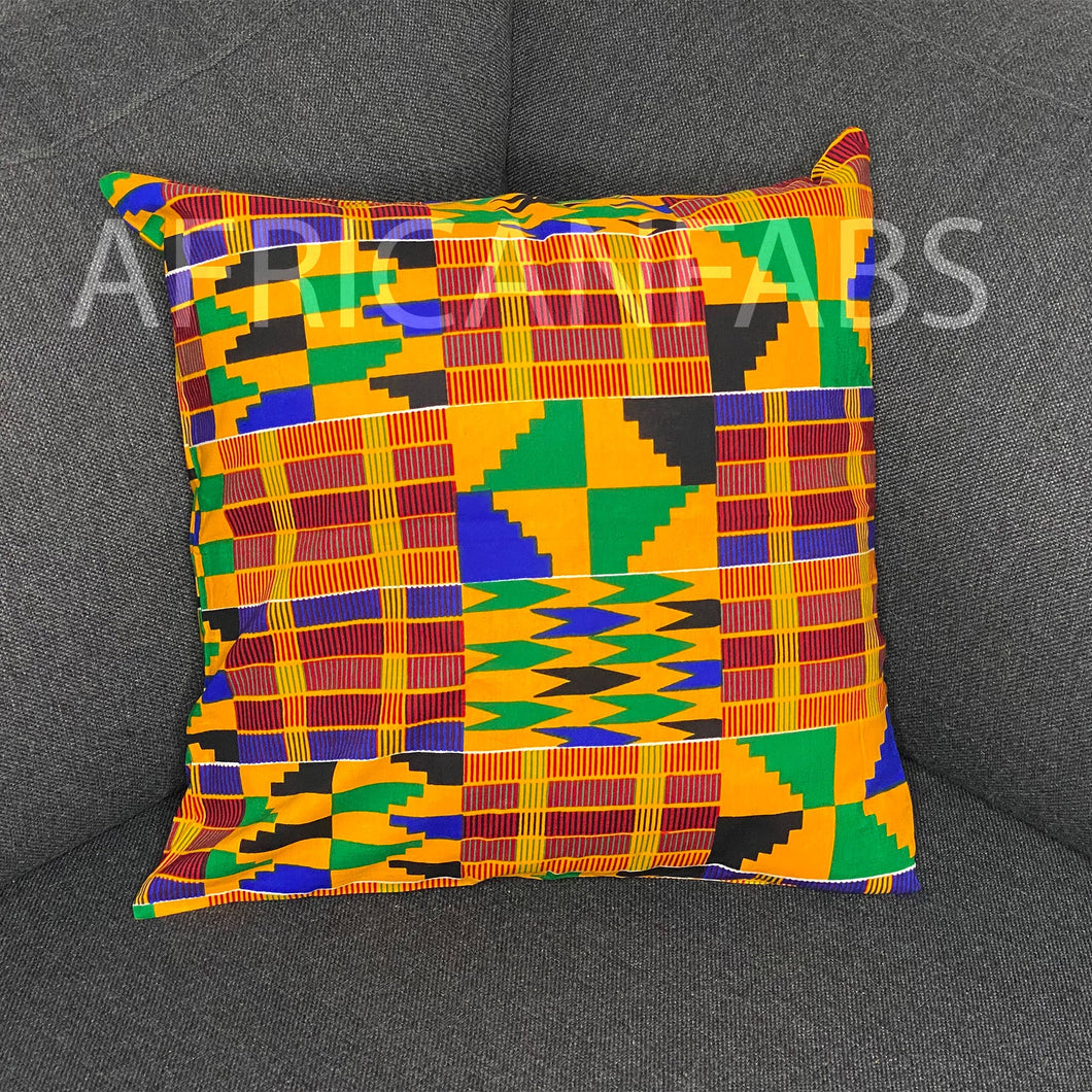 Afrikanischer Kissenbezug | Orangefarbenes Kente – Dekokissen 45 x 45 cm – 100 % Baumwolle