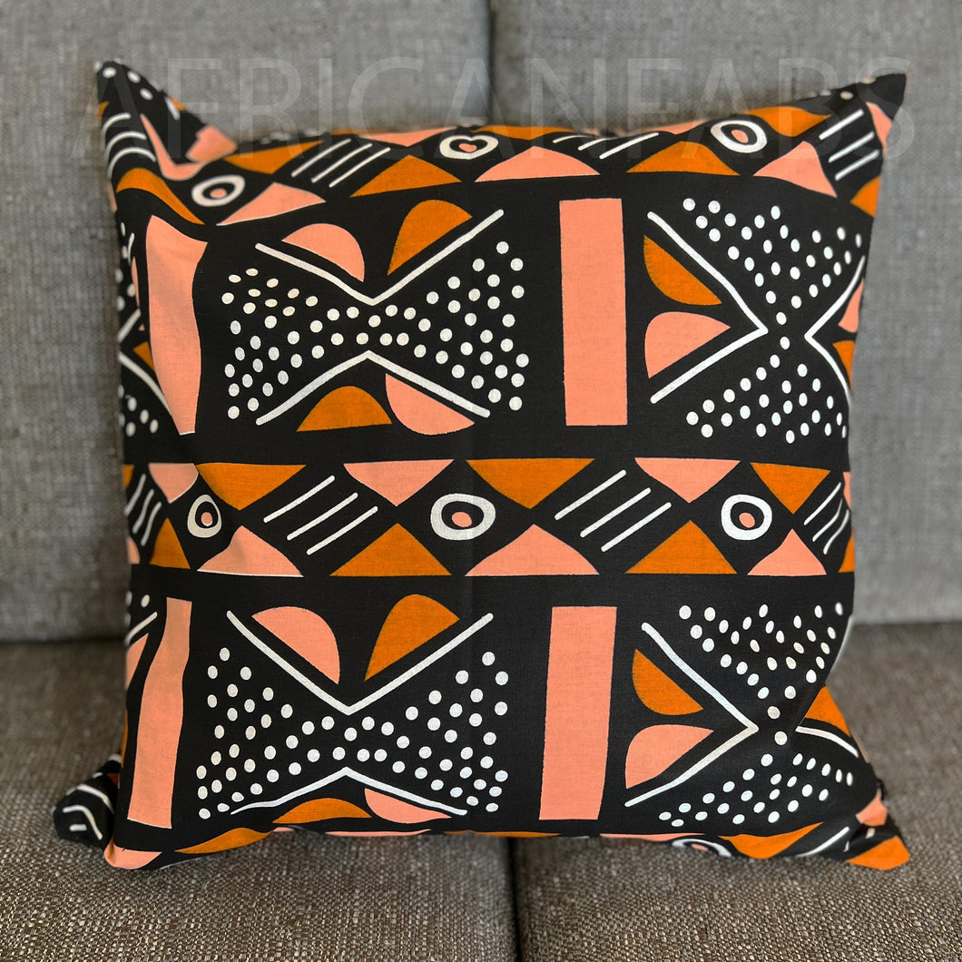 African pillow cover | Salmon Bogolan / Mud cloth - Decorative pillow 45x45cm - 100% Cotton