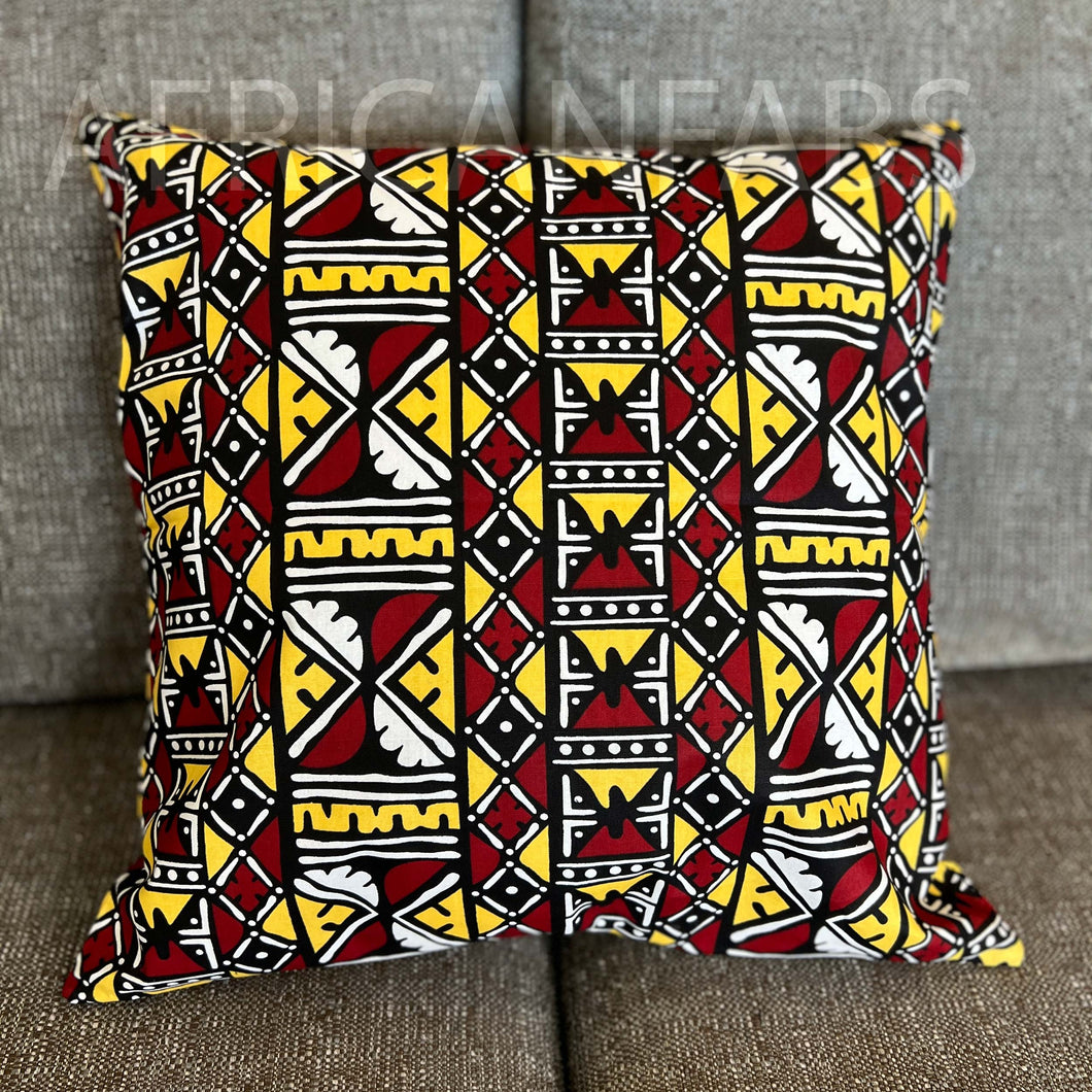 African pillow cover | Maroon Bogolan / Mud cloth - Decorative pillow 45x45cm - 100% Cotton