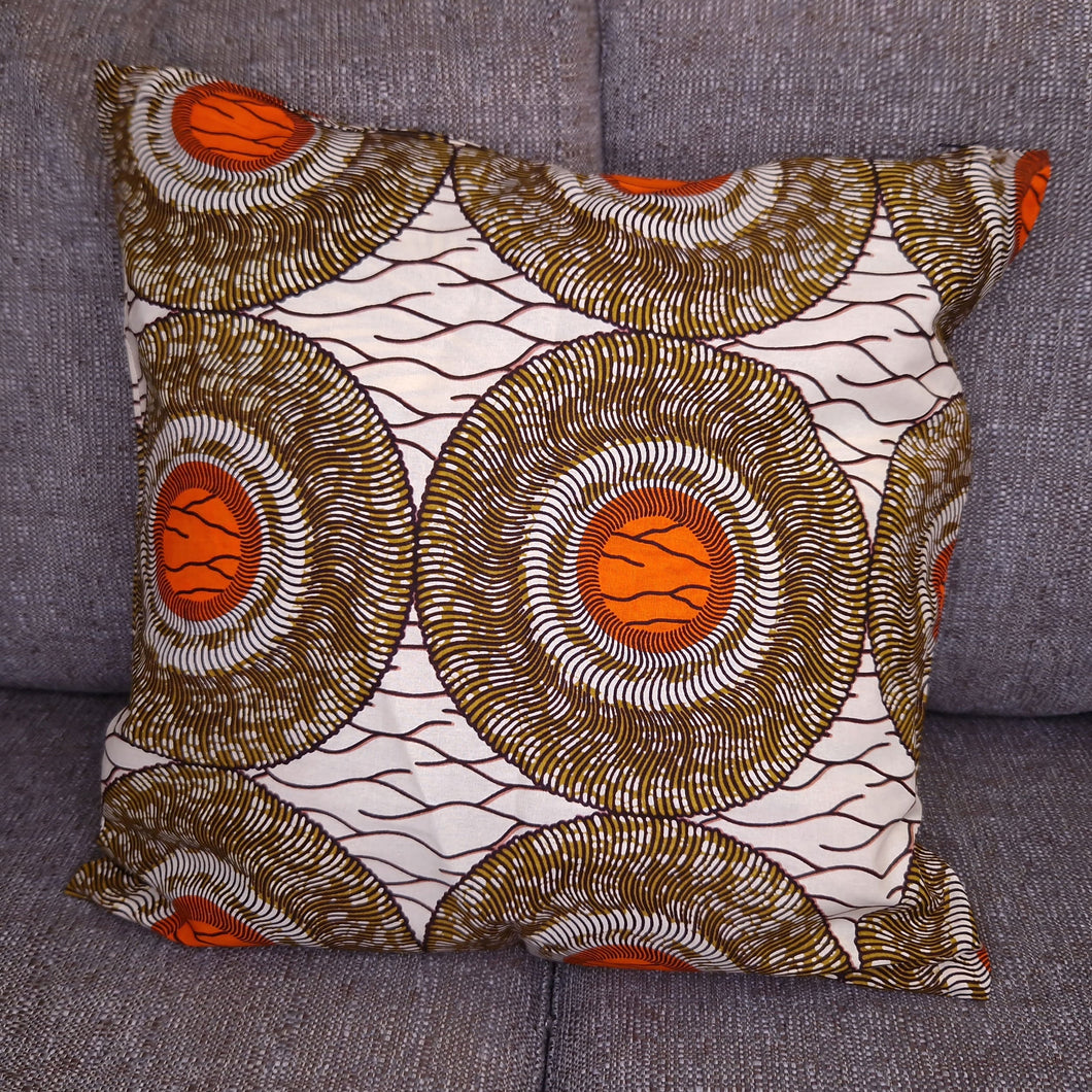 Housse de coussin africaine | Orange / cercle - Coussin décoratif 50x50cm - 100% Coton