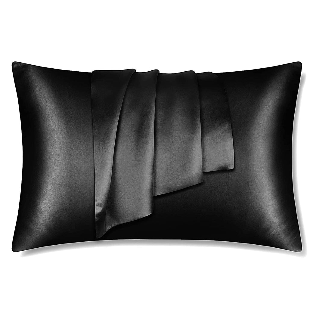 Taie d'oreiller en satin noir 60 x 70 cm taille d'oreiller standard - Taie d'oreiller en satin soyeux
