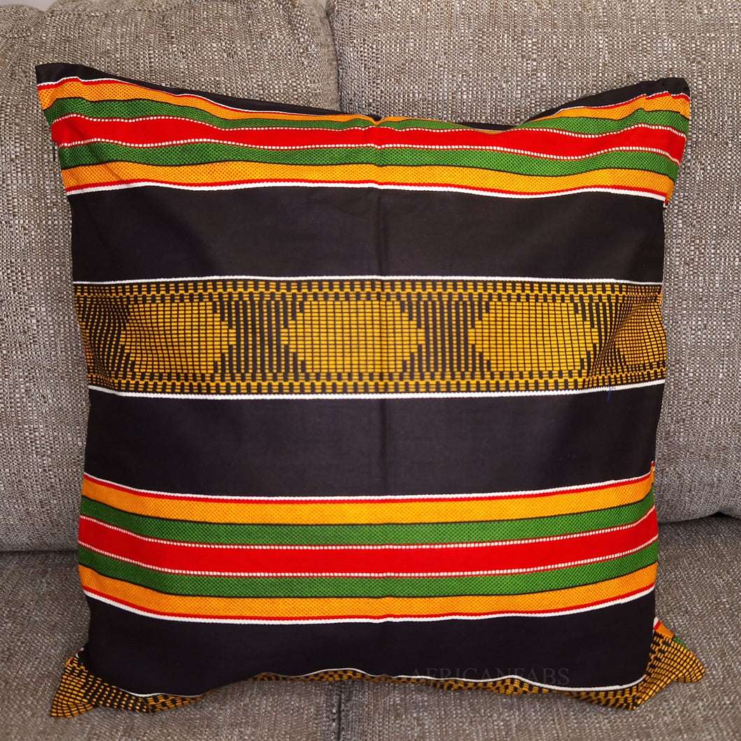 Afrikanischer Kissenbezug | Pan Africa / schwarze Kente / - Dekokissen 45x45cm - 100% Baumwolle