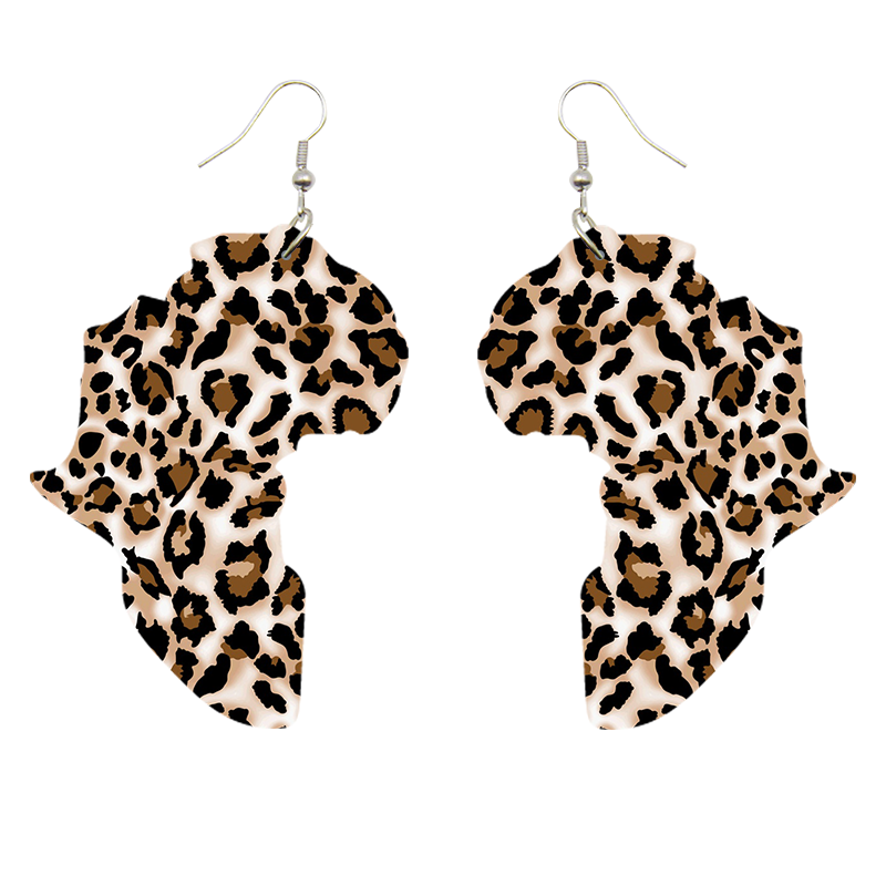 African Continent shaped Earrings with Leopard pattern