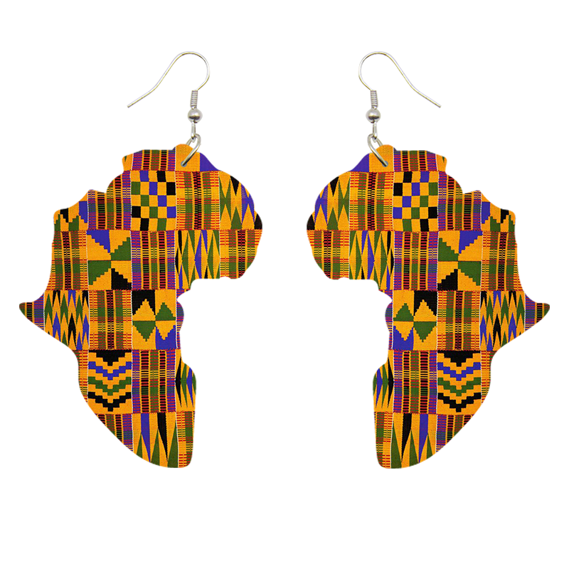 Afrikaanse print oorbellen | Kente-print Afrikaanse continentvorm