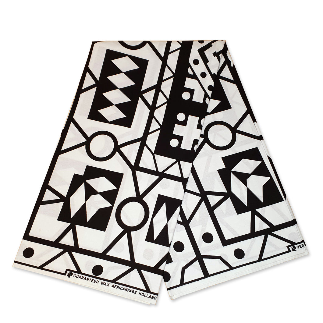 6 Yards - African BLACK / WHITE SAMAKAKA ANGOLA Wax print fabric / cloth (Traditional Samacaca)