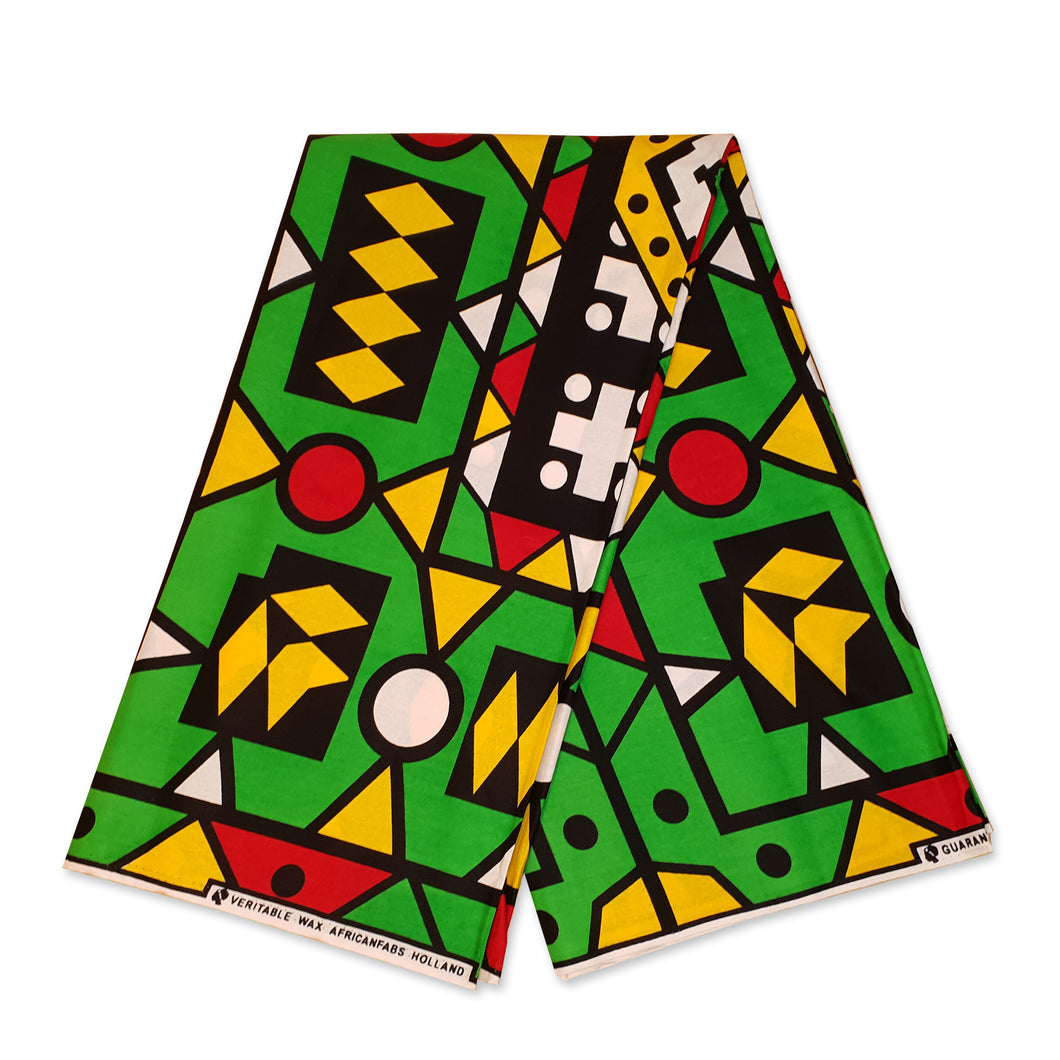 6 Yards - African GREEN SAMAKAKA ANGOLA Wax print fabric / cloth (Traditional Samacaca)