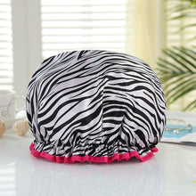 Load image into Gallery viewer, 10 pieces - LARGE Shower cap for full hair / curls - White with zebra
