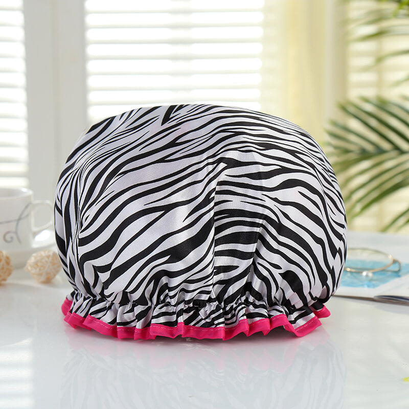 10 pieces - LARGE Shower cap for full hair / curls - White with zebra