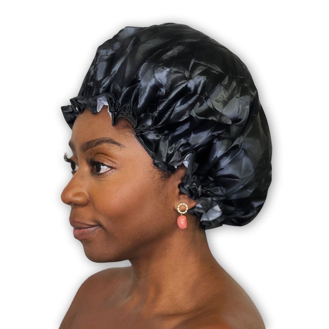 10 pieces - LARGE Shower cap for full hair / curls - Black